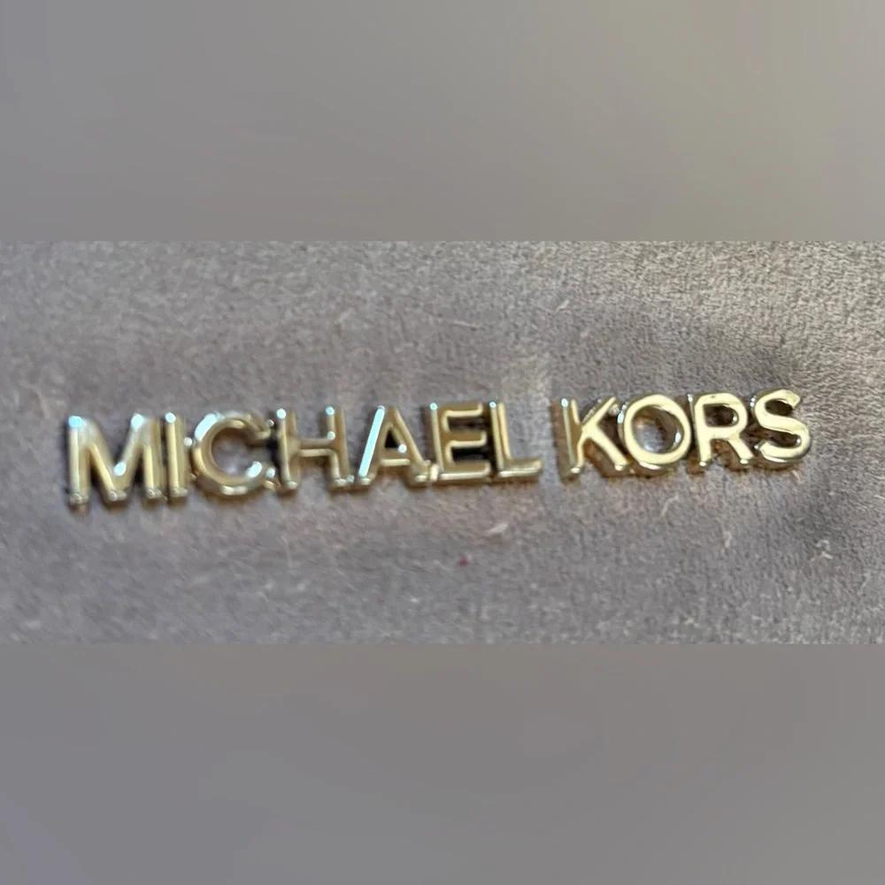 Michael Kors Nicole Medium Shoulder Bag Beige gold hardware leather suede